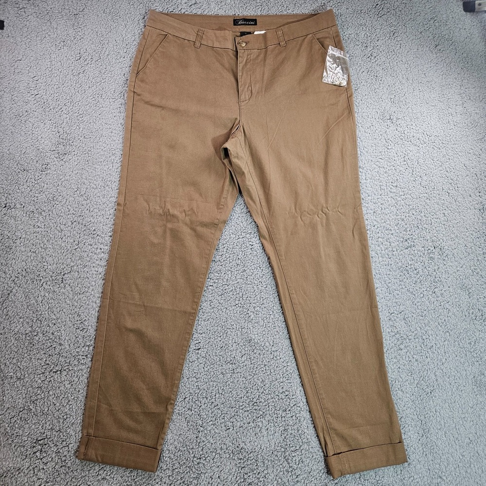 NEW - Baccini Pants Womens Size 12 Stretch Chino Style Brown‎ - 12